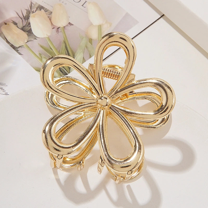 Handheld Pearl Temperament Curved Large Back Head Twist Clip Frog Buckle Pearl Barrettes Female Metal Bar Hairclip