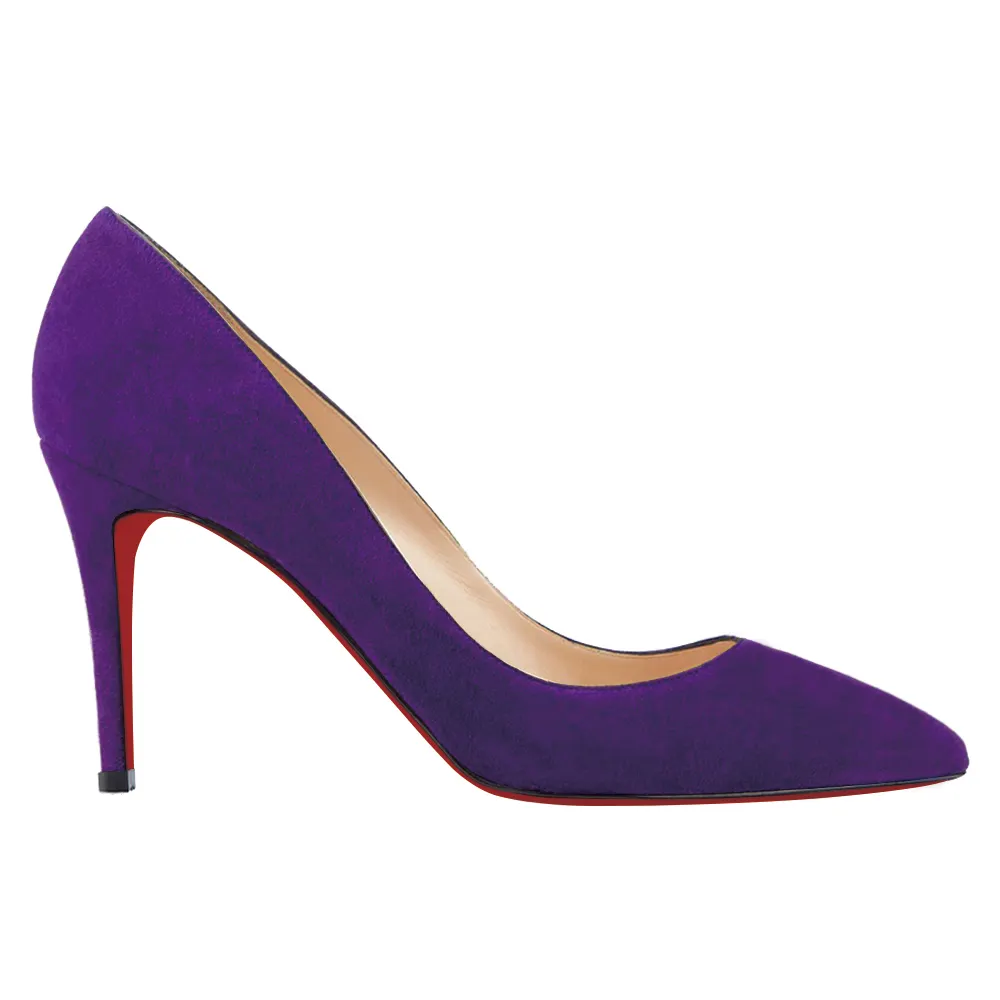 3.54" Middle Heels Shoes Women Daily Purple Suede  Pumps-vocosishoes