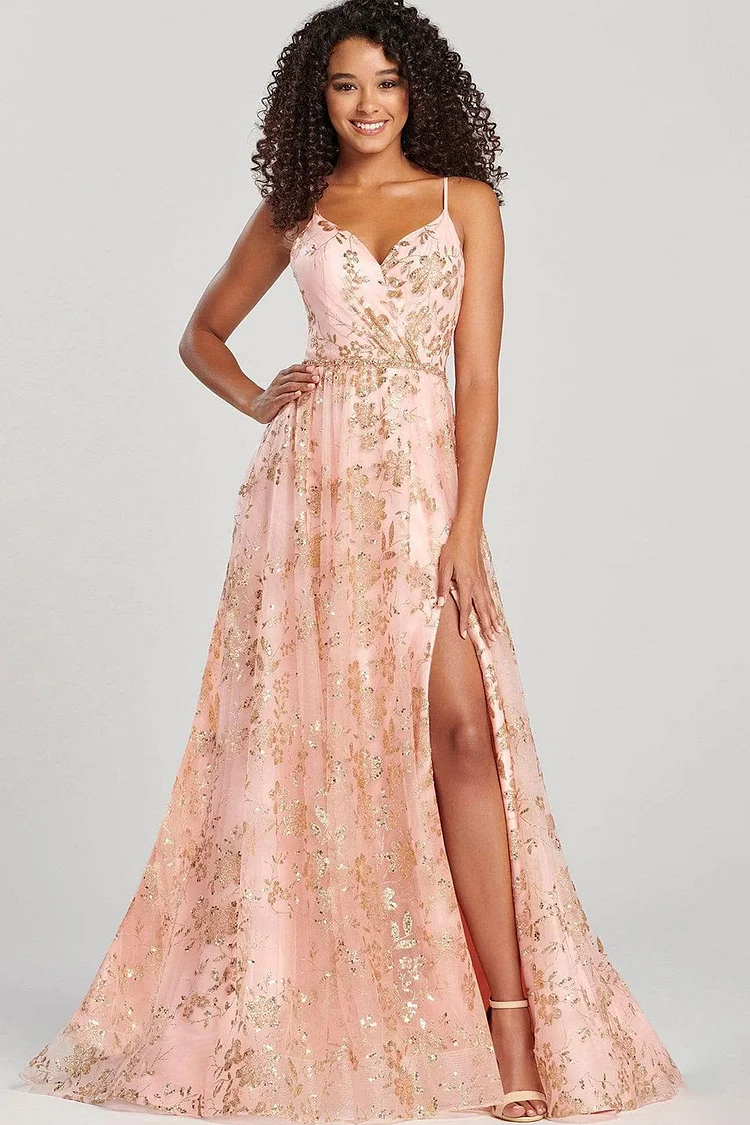 Prom Pink Embroidery Sleeveless Split Cami Maxi Dress