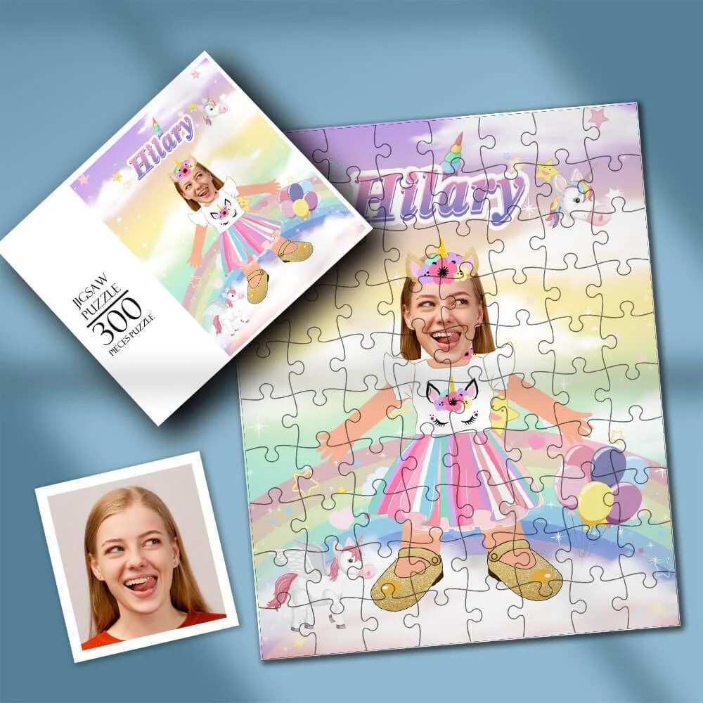 Custom Face Photo Cute Unicorn Style Personalized Jigsaw Puzzle - 35-1000 pieces