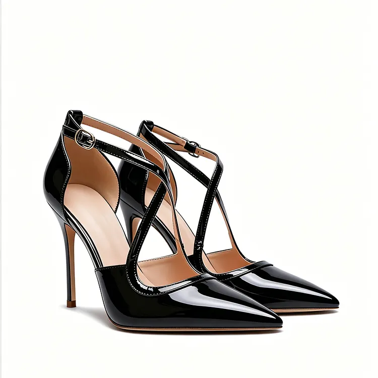 100mm Women's Pointed Toe Cross Strap Heels  Apricot Bottoms Pumps Shoes VOCOSI VOCOSI