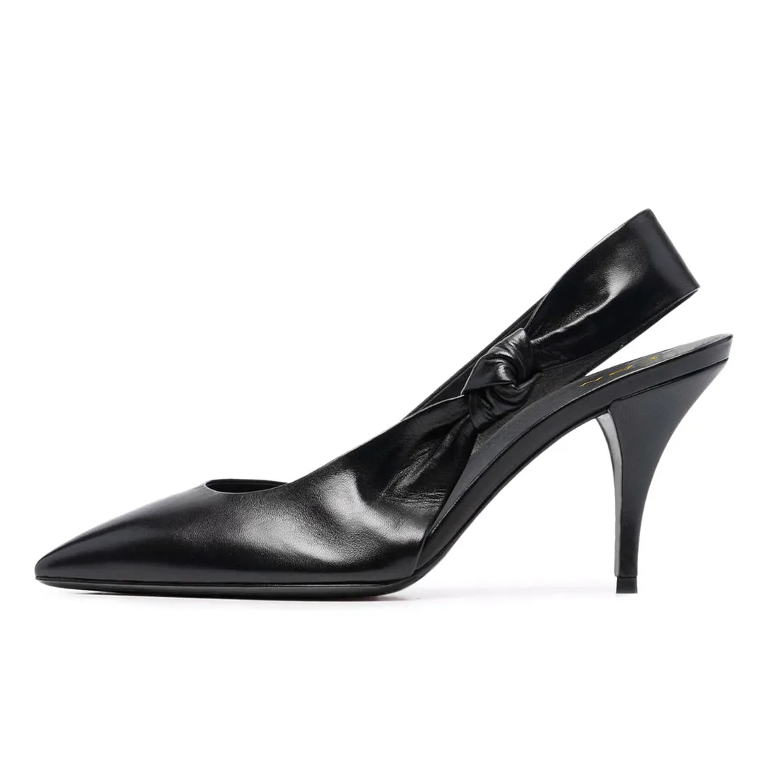 Black Pointed Toe Knot Slingback Pumps Shoes with Stiletto Heels