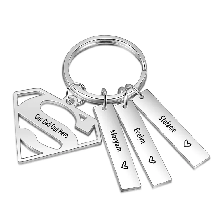 Custom Superman Sign Keychain Engrave 3 Names For Father