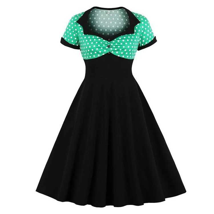 Mayoulove Vintage Party Dress Women Retro 50s Polka Dot A Line Swing Dresses-Mayoulove