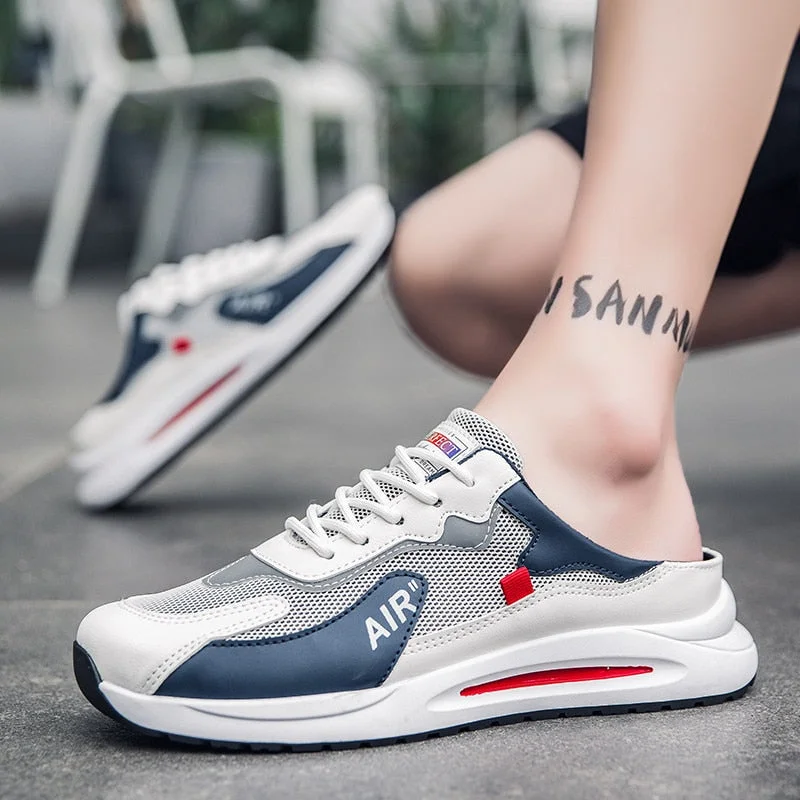 Men shoes 2022 summer new mesh breathable lazy fashion Casual shoes half slippers sandals Baotou heel free beach shoes Men Tenis