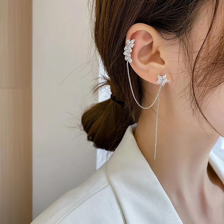 BUY 1 GET 1 FREE - Flower Tassel Bone Clamp Earrings Set