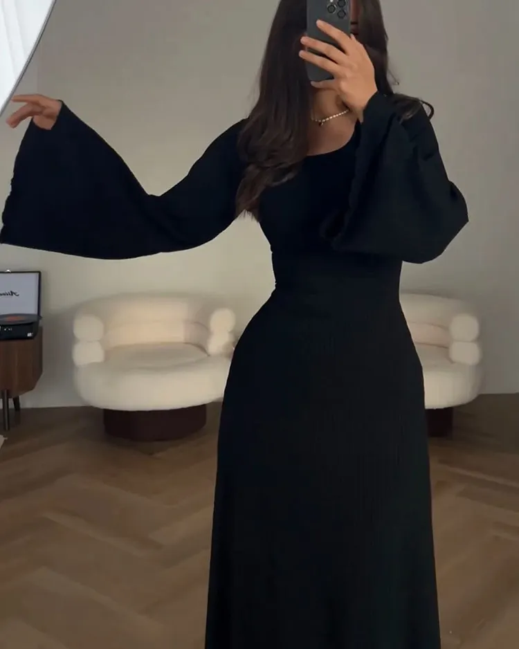 TIE WAIST LONG SLEEVE DRESS OTTOMAN ELEGANCE