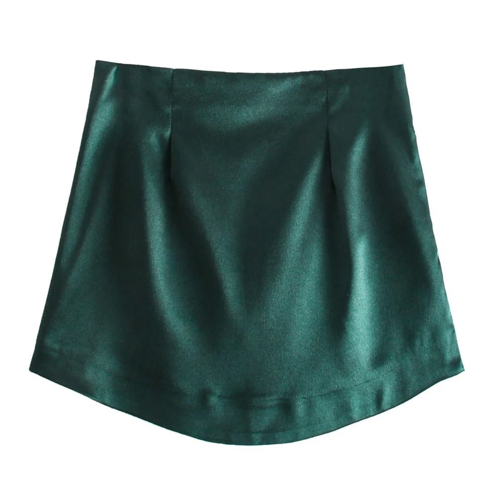 TRAF Women Fashion Soft Touch Mini Skirt Vintage High Waist Side Zipper Female Skirts Mujer