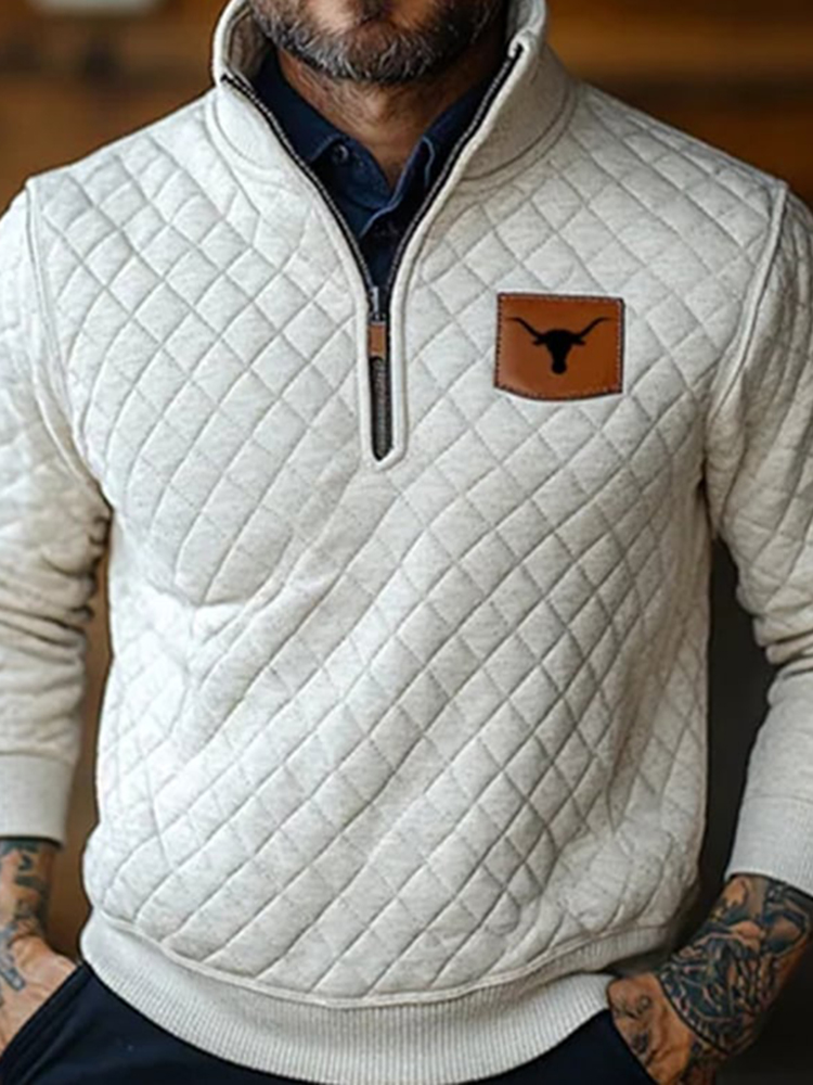 Comstylish Vintage West Texas Longhorns Men's Zip Up Stand Collar Sweatshirt