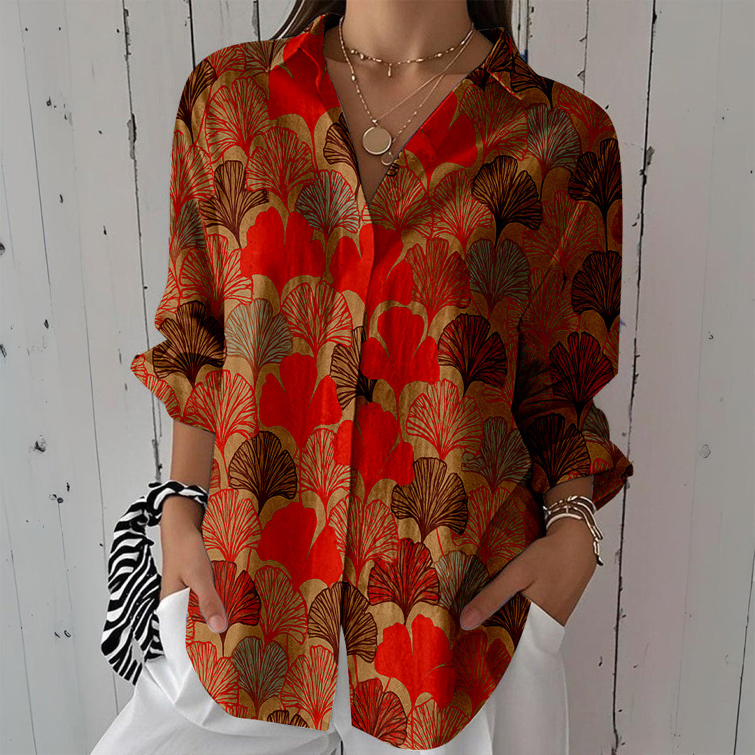 Women Long Sleeve V-neck Graphic Floral Printed Top