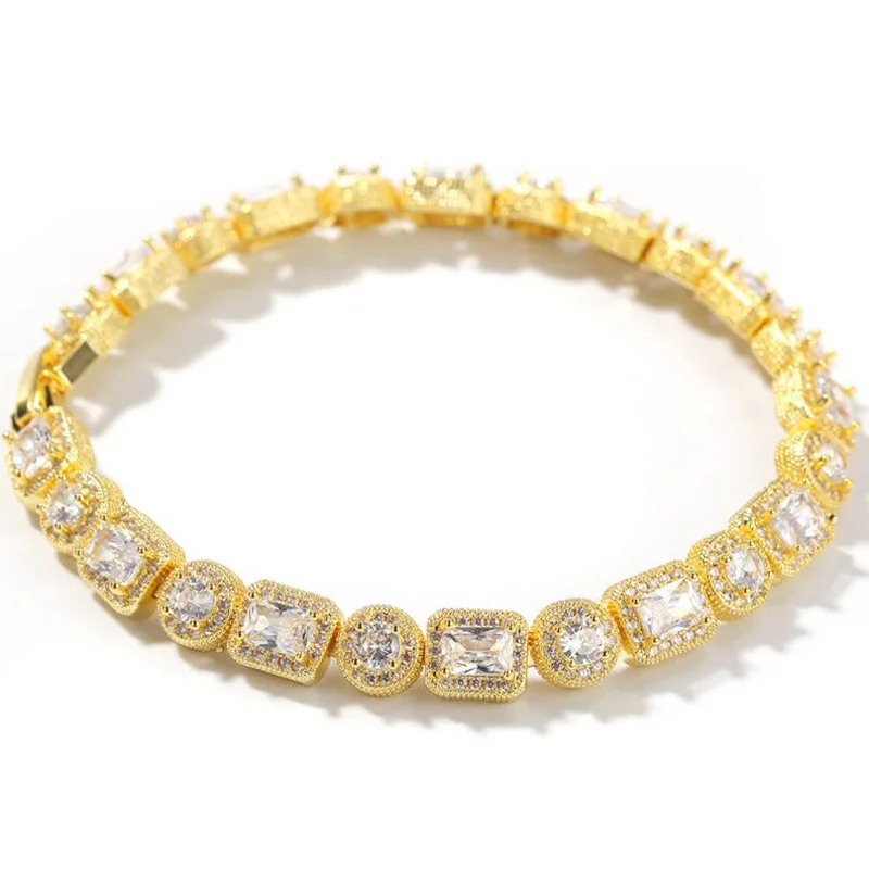 6.5MM Iced Out AAA Cubic Zirconia Round Square Bracelet 8mm-VESSFUL