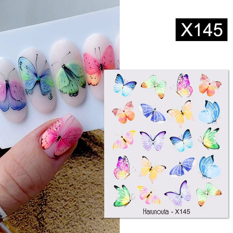 Harunouta Butterfly Flower Design Leaves Nail Water Decals Color Wave Geometric Line Charms Sliders Decoration Tips For Nail Art-Nail Inspo