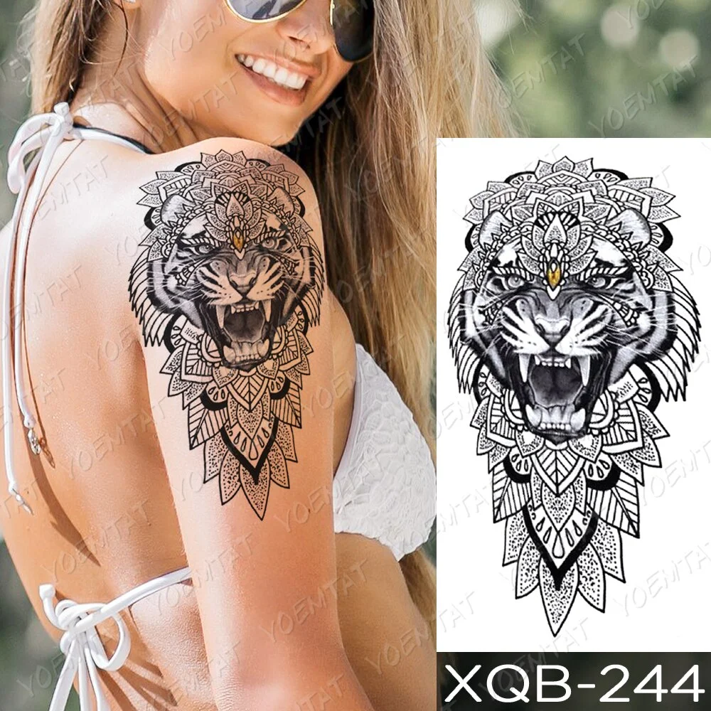 Waterproof Temporary Tattoo Sticker Wolf Tiger Compass Forest Tattoos Moon Bird Skull Body Art Arm Fake Sleeve Tatoo Women Men