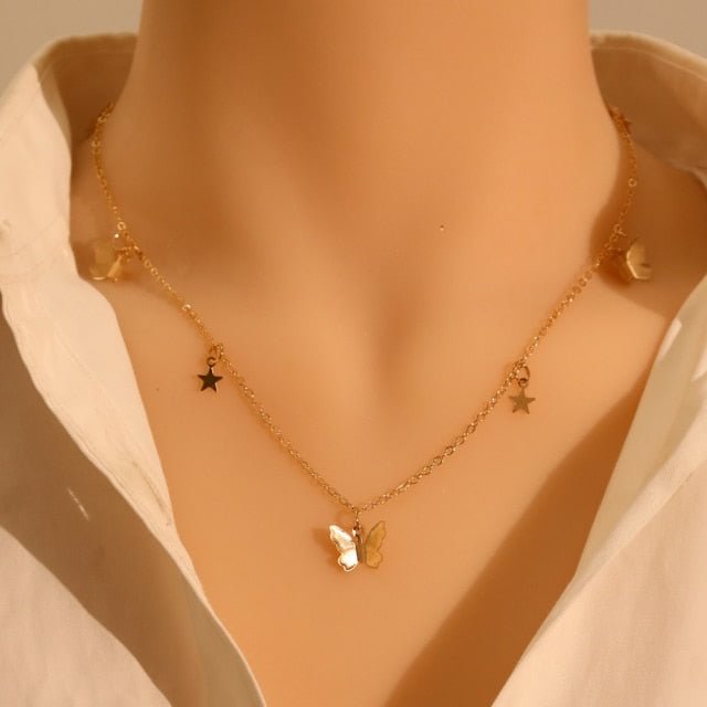 YOY-Gold Silver Color Chain Pendant Butterfly Necklace