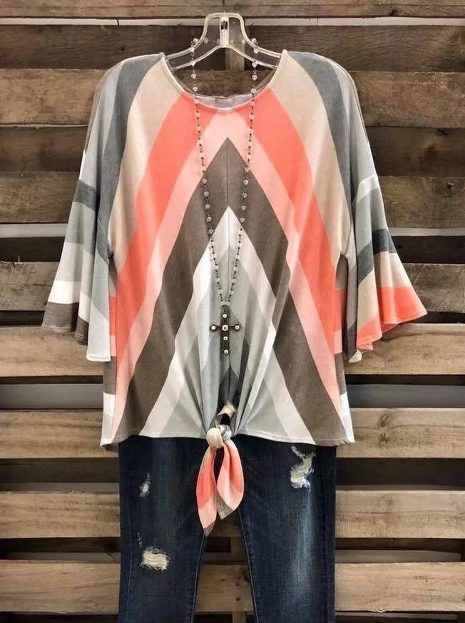 Rainbow Print Diagonal Crewneck Top