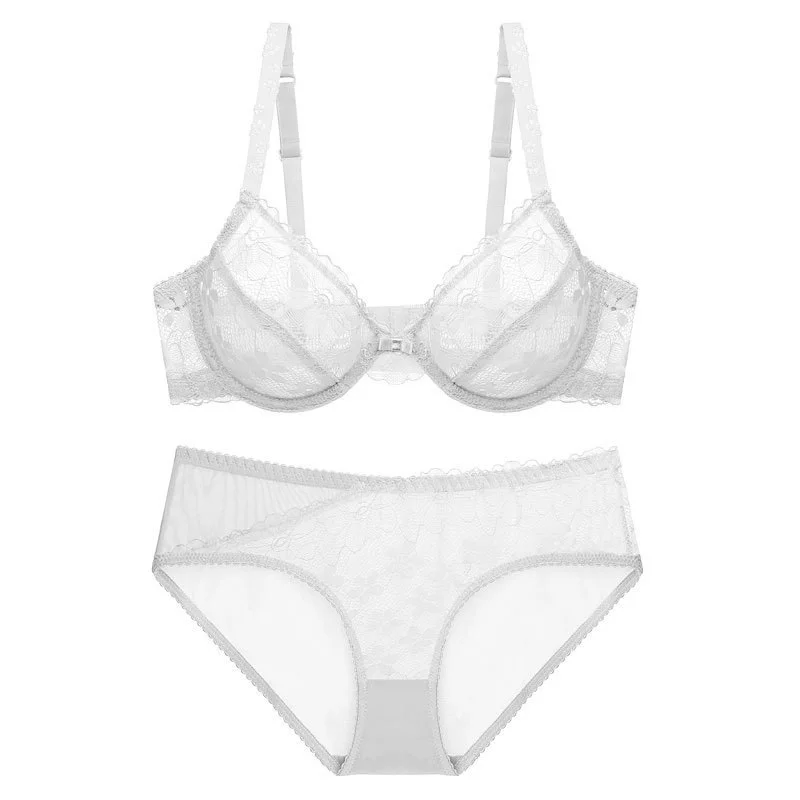 Brownm Sexy Transparent Ultra-Thin Bra Bra Summer Steel Ring Comfortable Plus-Size Bra Set