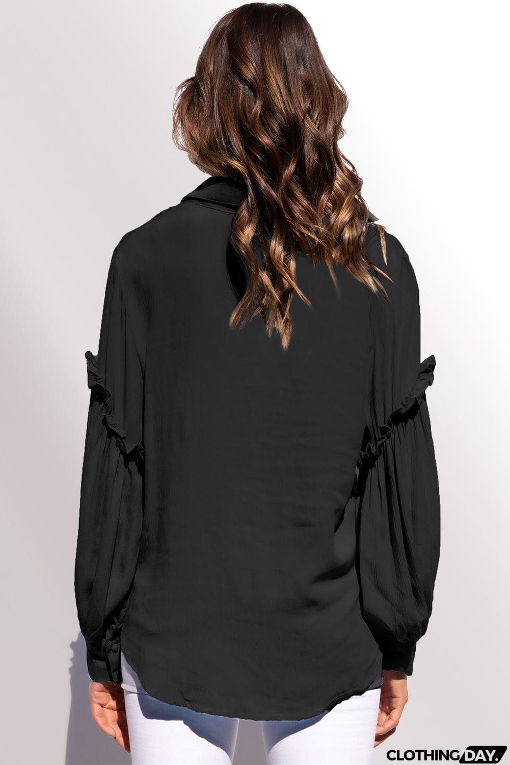 Ruffled Patchwork Bubble Sleeve Loose Shirt