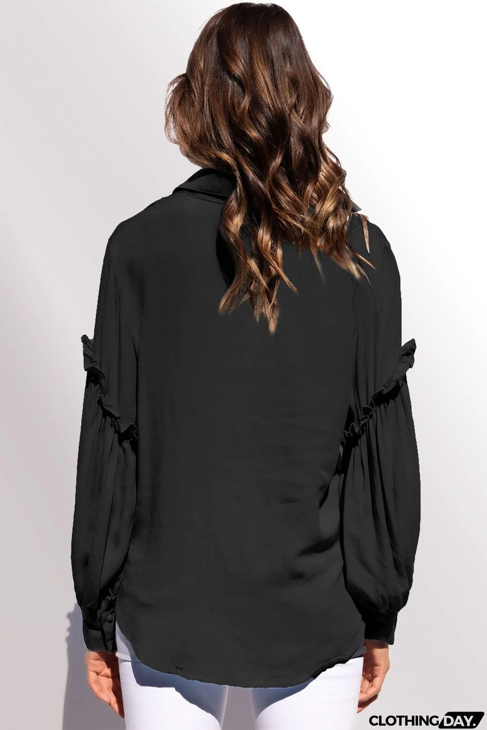 Ruffled Patchwork Bubble Sleeve Loose Shirt