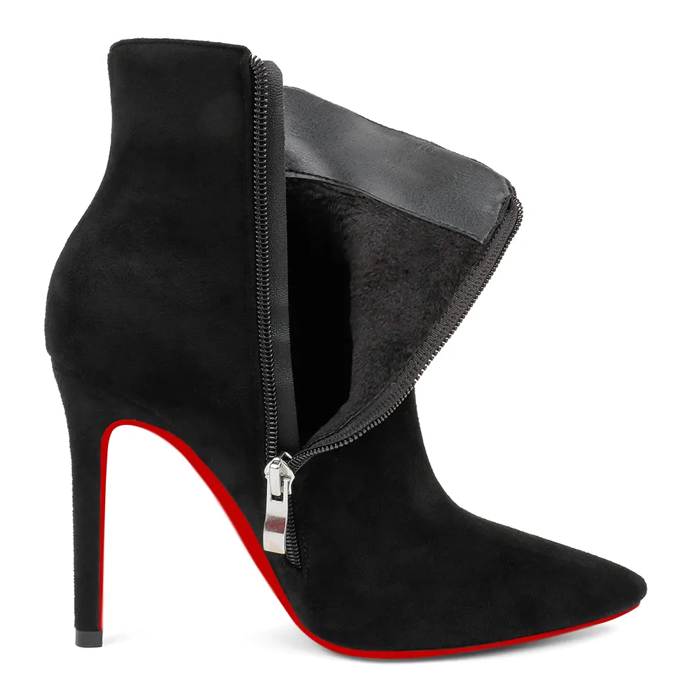 100mm Women's Ankle Boots Closed Pointed Toe Stilettos Red Bottoms Booties-vocosishoes