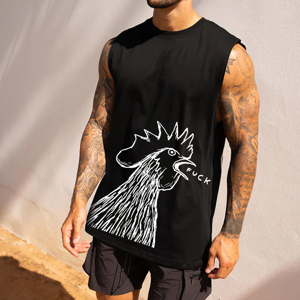Casual Roaring Rooster Print Gym Tank Top