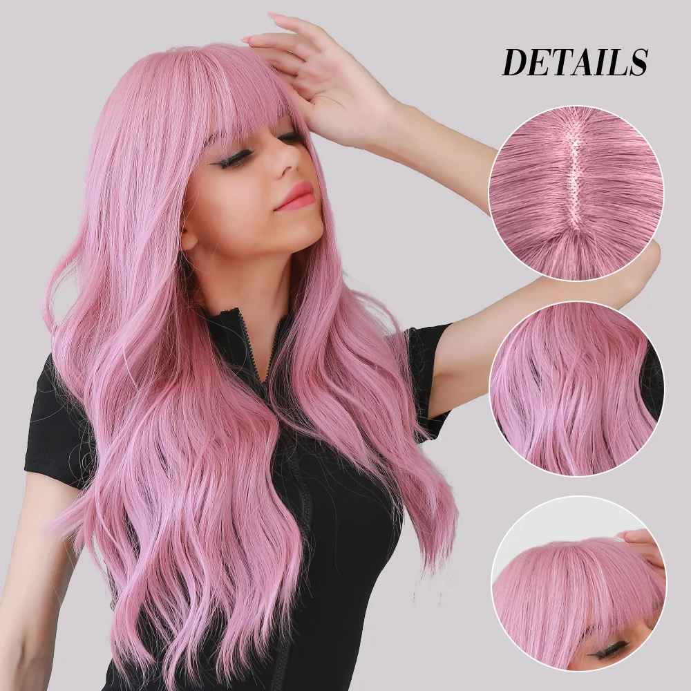 Jewtribute Hair®|Long pink wig with bangs and natural waves