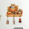 Wooden Halloween Pumpkin Cat 3 Hooks Diamond Painting Hook Rail DIY Crafts Decor