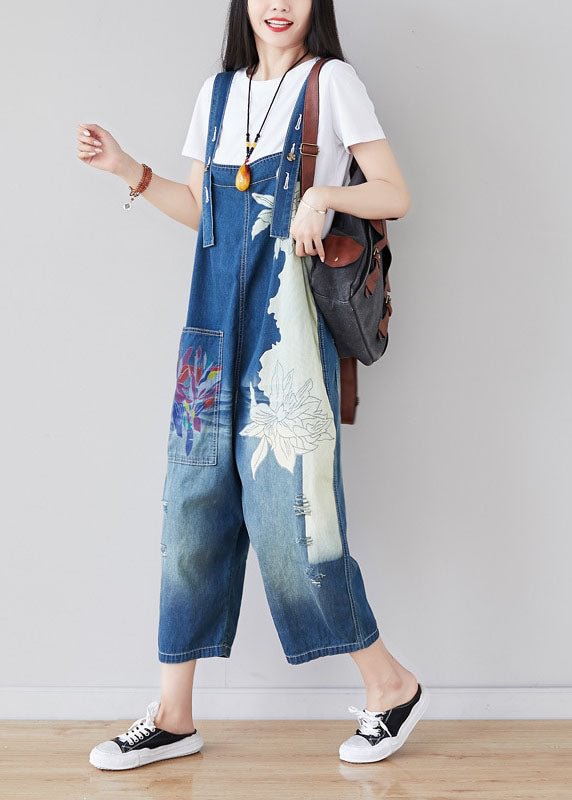 Chic Blue pockets print Patchwork Jumpsuit Summer CK883- Fabulory