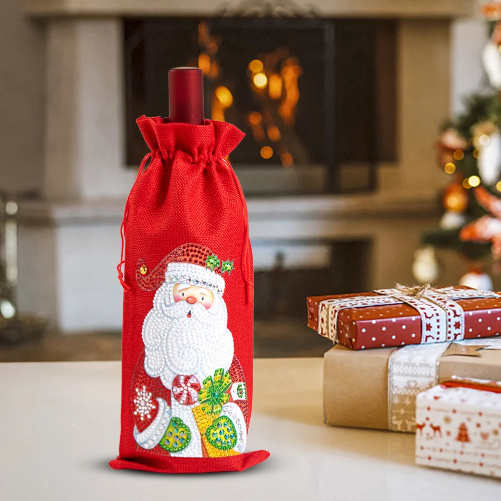 Christmas Special Shape Diamond Painting Wine Bottle Cover Set for Table Decor