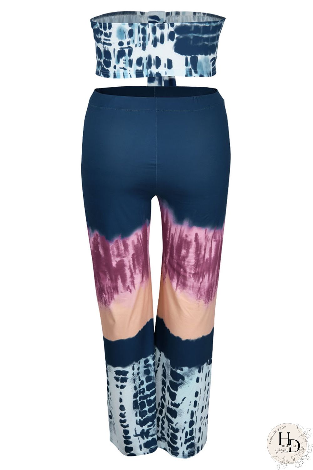 Pink Sexy Print Patchwork Strapless Plus Size Two Pieces