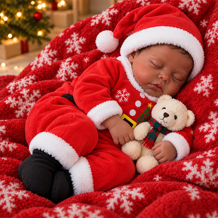 Babeside Lucy 12"/16" African American Silicone Reborn Baby Girl Doll &ndash; Sleeping Newborn in Santa Outfit, Christmas Gift