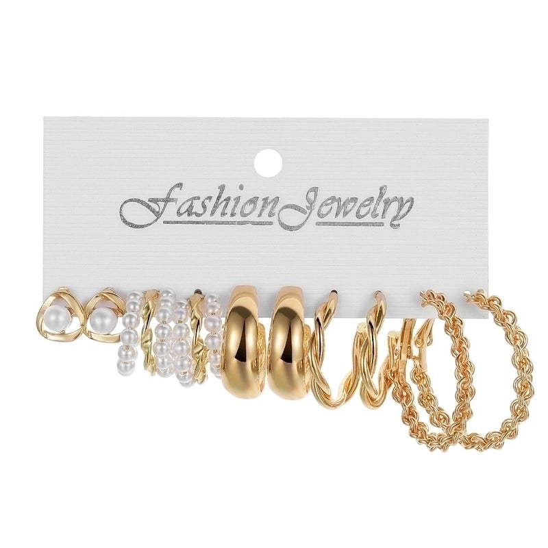 Retro Round Alloy Plating Artificial Pearls Women’s Earrings Ear Studs 6-piece Set