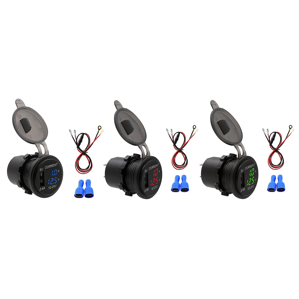 

Car Motorcycle 2.4A USB Charger Socket w/ Digital Voltmeter Ammeter + Wires, Red, 501 Original