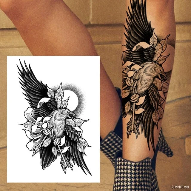 Large Tiger Lion Black Flower Fake Tattoo Sticker For Women Rose Fox BirdTemporary Tattoos DIY 3D Water Transfer Tatoos Girl Man