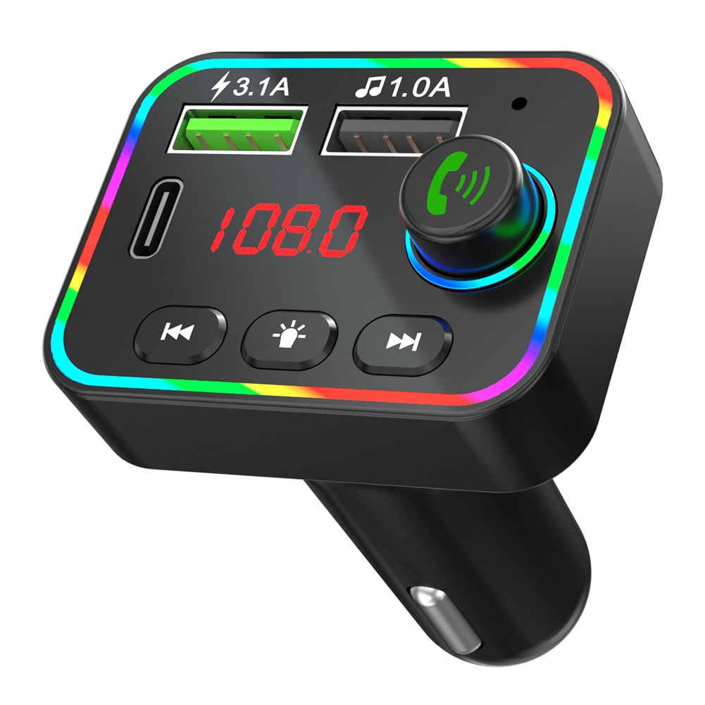 F4 Bluetooth FM Transmitter for Car RGB Backlit Hands Free USB C PD Charger