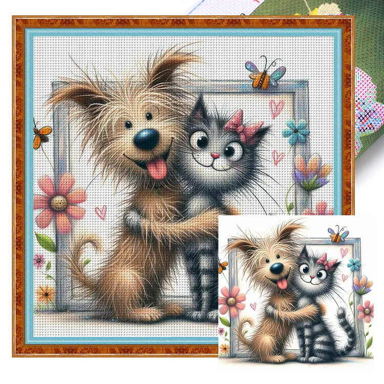 Cats And Dogs (45*45cm) 11CT Stamped Cross Stitch gbfke