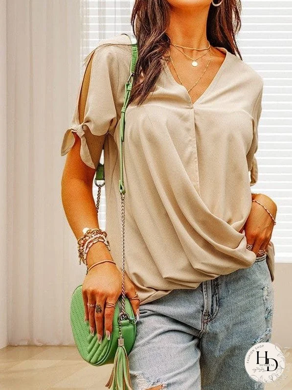 Women's Short Sleeve Knotted Cuff Blouse