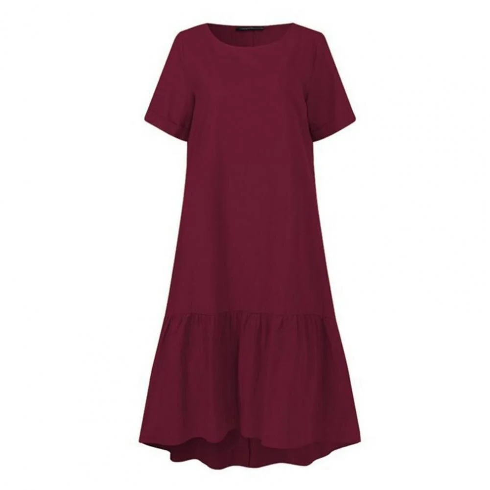 Women Mini Dress Polka Dot Short Sleeve Sundress Casual Kaftan Ruffles Loose Pockets O-Neck Party Dresses Robe boulders