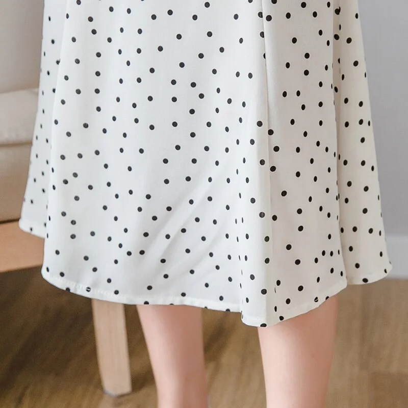 FTLZZ New Women Chiffon Polka Dot Medium Mermaid Skirt Casual Spring Summer Female High Waist Black White Skirts
