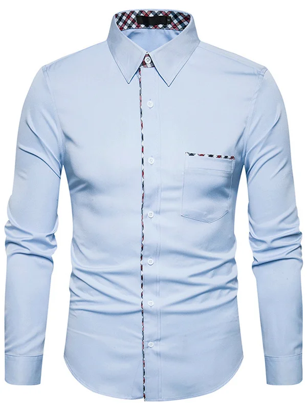 Men's Plaid Trim Long Sleeve Shirt