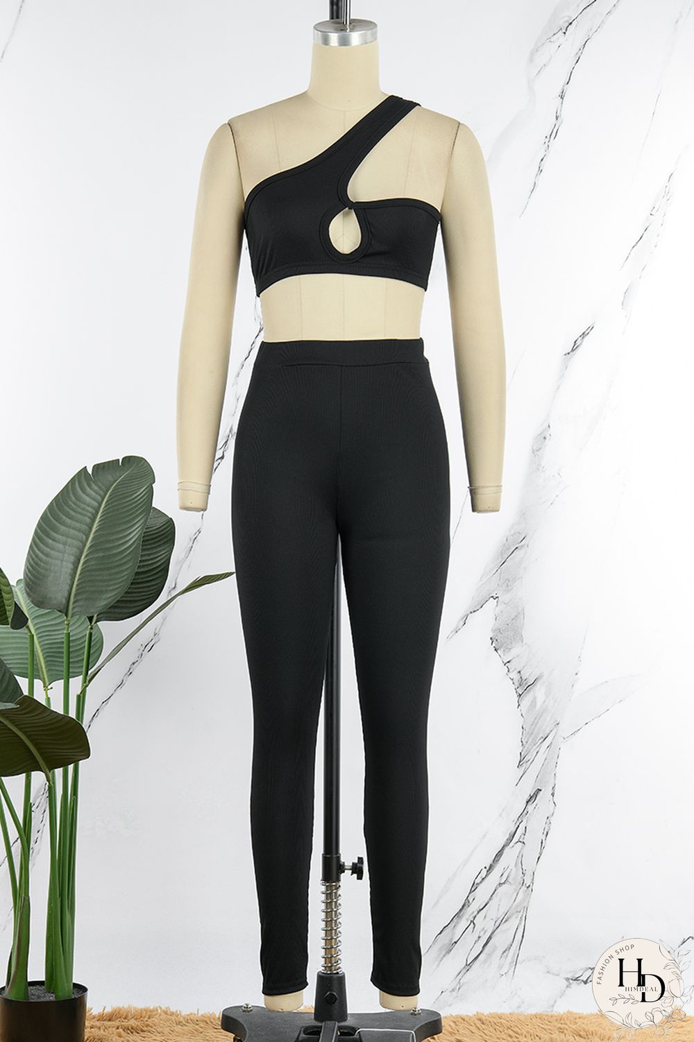 Black Sportswear Solid Patchwork Oblique Collar Sleeveless Two Pieces