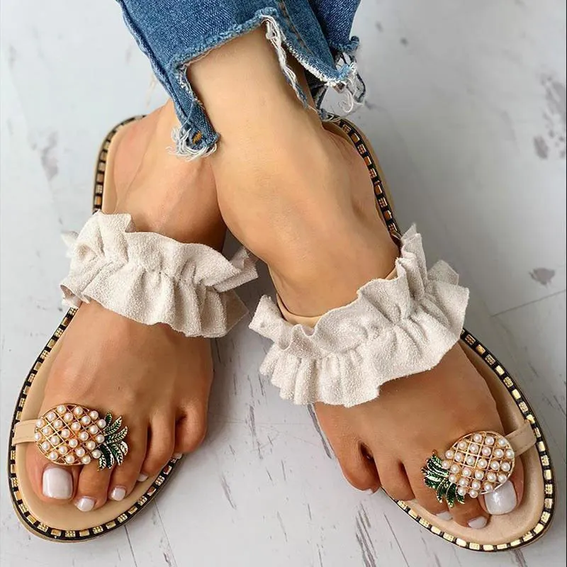 2021 Women Sandals Slippers Shoes Flat Flip Flops String Bead Summer Fashion Wedges Woman Slides Pineapple Lady Casual Mujer