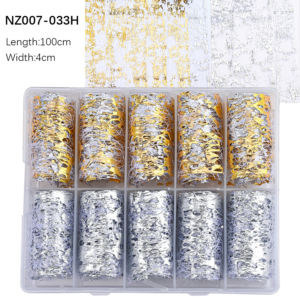 Kissbake 10pcs 4x100cm Nail Transfer Foil Paper Sticker Set Luxury Foil Nails Logo Transfer Nail Stickers Designer Fashion Nail Art Decal