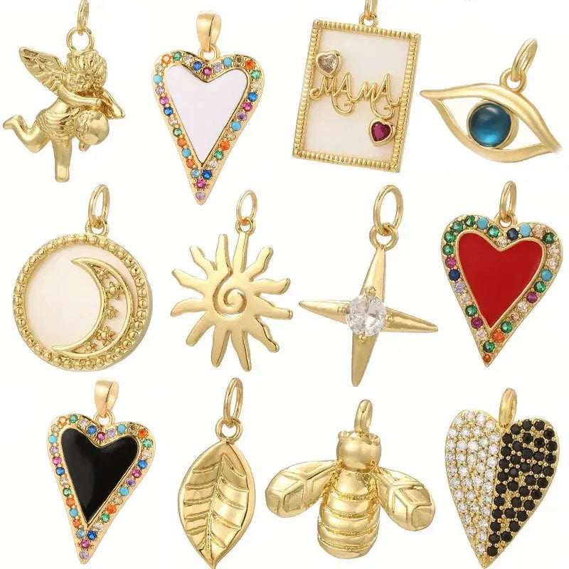 1 Piece 16 * 21mm Hole 3~3.9mm Copper Zircon 18K Gold Plated Angel Star Heart Shape Polished Pendant Jewelry Accessories