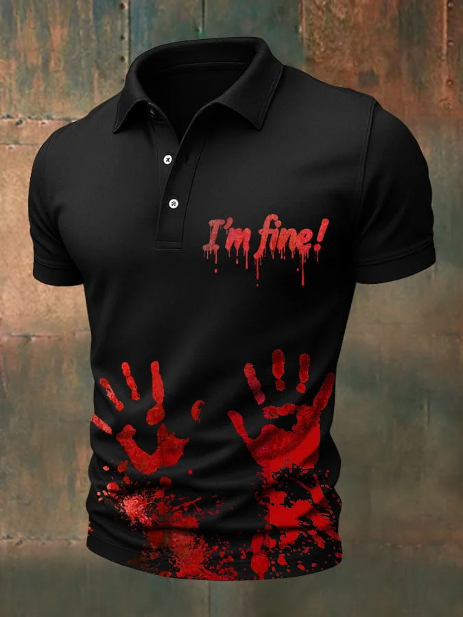 Men's I'm Fine Bloodstain Print Polo Shirt