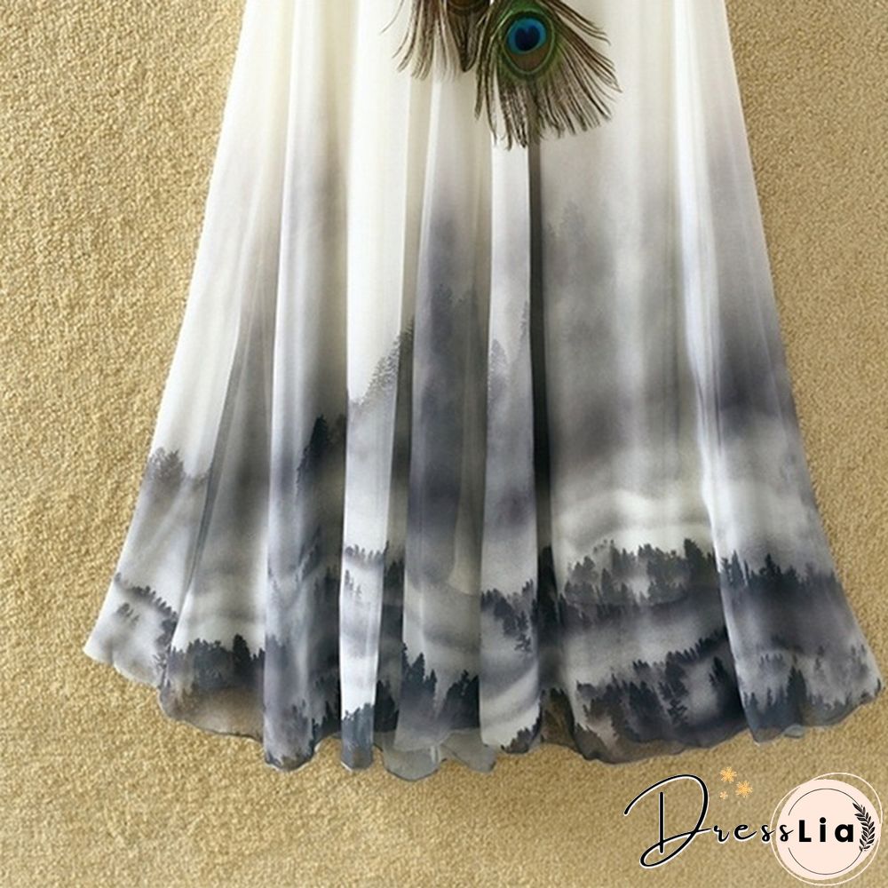 Summer Bohemian Long Skirt Chiffon Elegant Print Casual Skirts