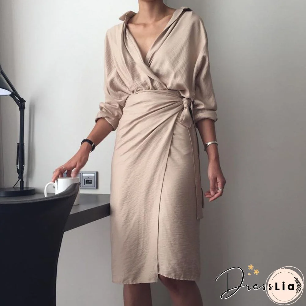 Sexy V Collar Pure Color Package Hip Bodycon Dress