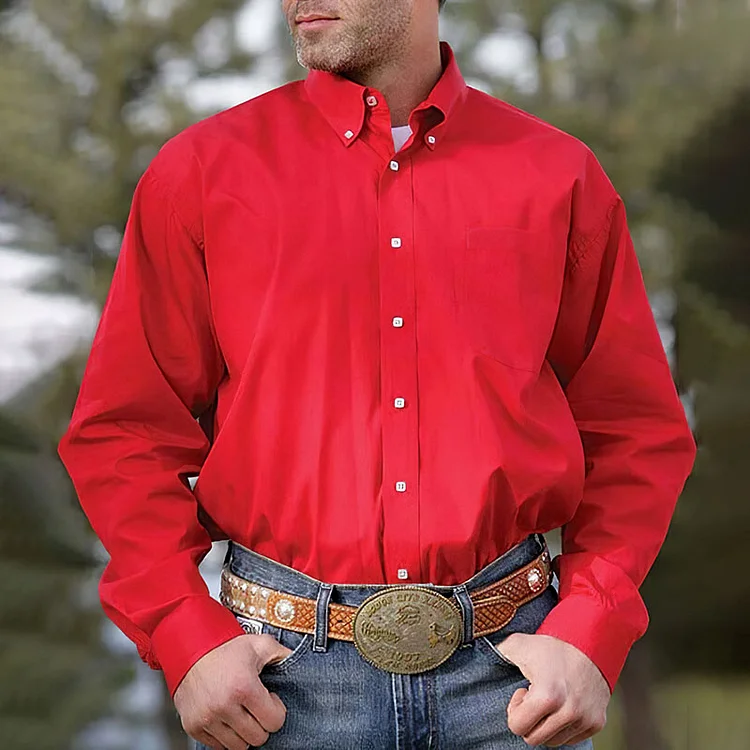 Casual Retro Red Western Shirt
