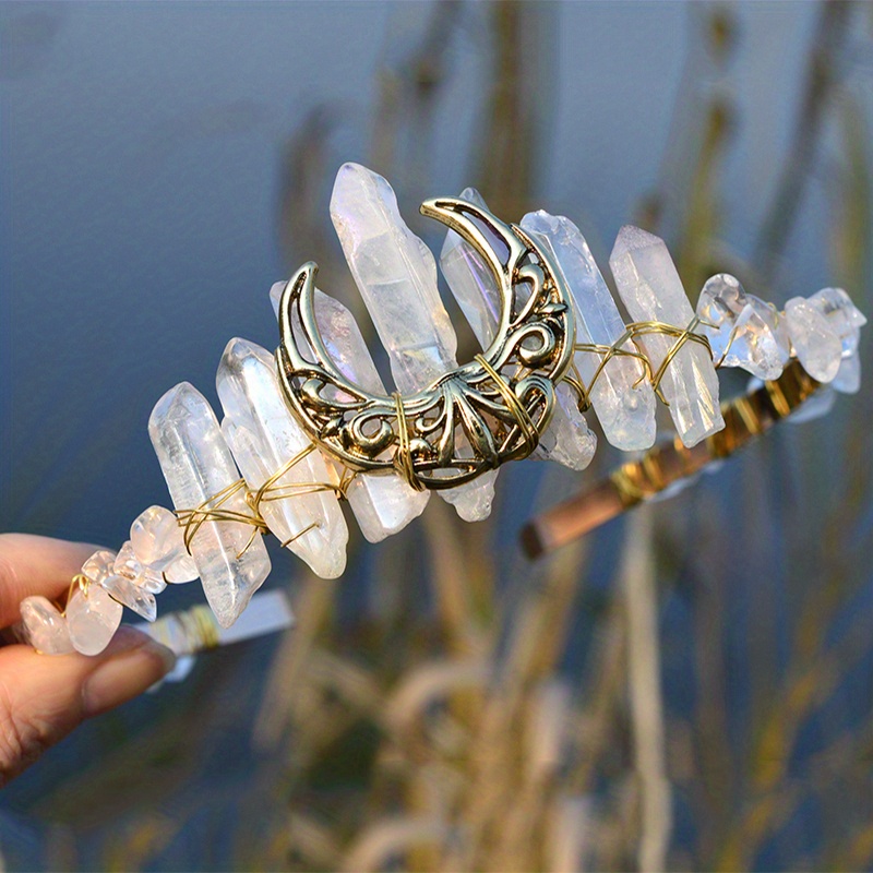 1pc Natural Crystal Headband Hair Band Hollow Moon Tiara Hair Accessories Head Jewelry