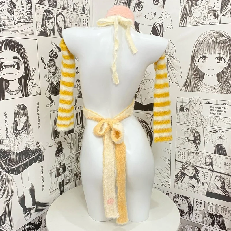 Billionm Paloli Sexy Lingerie Catwoman Cosplay Costume Yellow Open Chest Cat  Apron Sweater Kawaii Hollow Out Catwoman Suit Anime Clothes