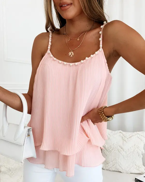 Pink Pearls Decor Layered Cami Top